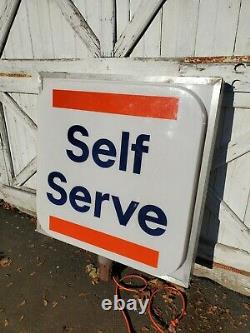Large SELF SERVICE GULF Sign GAS STATION OIL double sided lights up plug in