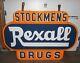 Large Stockmens Rexall Drugs Double Sided Porcelain Outdoor Sign 88w X 61t