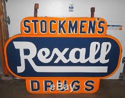 Large Stockmens Rexall Drugs Double Sided Porcelain Outdoor Sign 88W x 61T