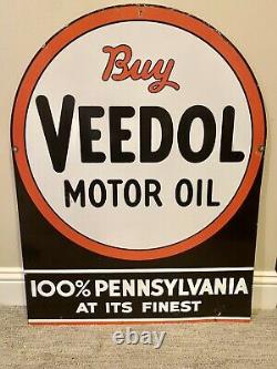 Large Vintage Buy Veedol Motor Oil Double-Sided Porcelain Tydol