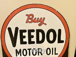 Large Vintage Buy Veedol Motor Oil Double-Sided Porcelain Tydol