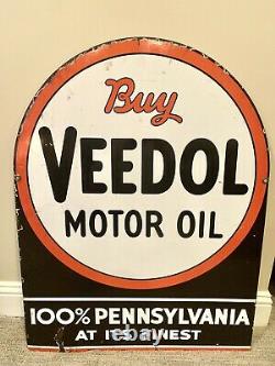 Large Vintage Buy Veedol Motor Oil Double-Sided Porcelain Tydol