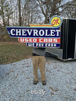 Large Vintage Chevrolet Ok Used Cars Double Sided Metal Sign 58 Inch Chevy Sign