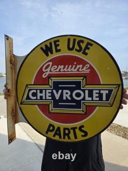 Large Vintage Chevrolet Parts Service Double-sided Porcelain Flange Sign 17