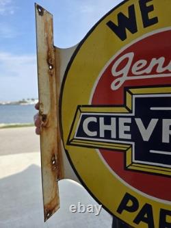 Large Vintage Chevrolet Parts Service Double-sided Porcelain Flange Sign 17