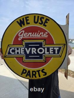 Large Vintage Chevrolet Parts Service Double-sided Porcelain Flange Sign 17