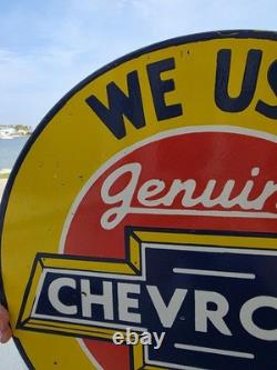 Large Vintage Chevrolet Parts Service Double-sided Porcelain Flange Sign 17