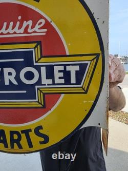 Large Vintage Chevrolet Parts Service Double-sided Porcelain Flange Sign 17