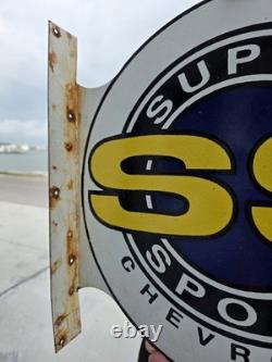 Large Vintage Chevrolet Super Sport Double-sided Porcelain Flange Sign 17