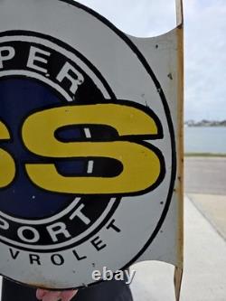 Large Vintage Chevrolet Super Sport Double-sided Porcelain Flange Sign 17