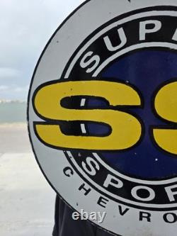 Large Vintage Chevrolet Super Sport Double-sided Porcelain Flange Sign 17