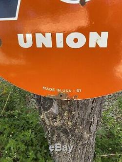 Large Vintage Dated 1961''union 76'' Double Sided 30 Inch Porcelain Sign USA