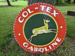 Large Vintage Double-sided Col-tex Gasoline Porcelain Metal Gas Pump Sign 30 In