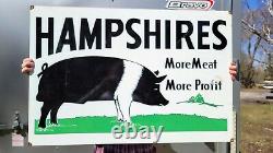 Large Vintage Double-sided Hampshires Hog Pig Farm Animal Porcelain Enamel Sign