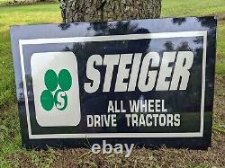 Large Vintage Double-sided Steiger Farm Machinery Tractors Porcelain Metal Sign