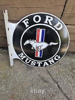 Large Vintage Ford Mustang Double-sided Flange Porcelain Metal Sign