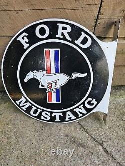 Large Vintage Ford Mustang Double-sided Flange Porcelain Metal Sign