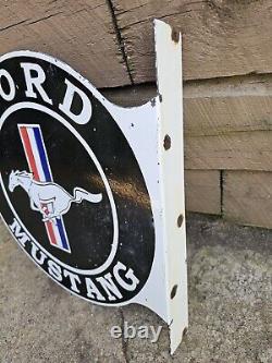 Large Vintage Ford Mustang Double-sided Flange Porcelain Metal Sign