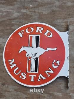 Large Vintage Ford Mustang Double-sided Flange Porcelain Metal Sign 17 Inches