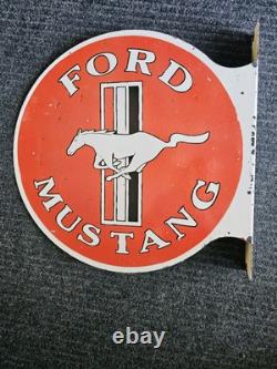 Large Vintage Ford Mustang Double-sided Flange Porcelain Metal Sign 17 Inches