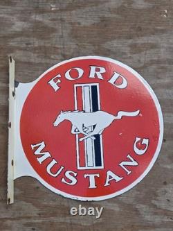 Large Vintage Ford Mustang Double-sided Flange Porcelain Metal Sign 17 Inches
