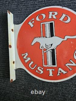 Large Vintage Ford Mustang Double-sided Flange Porcelain Metal Sign 17 Inches