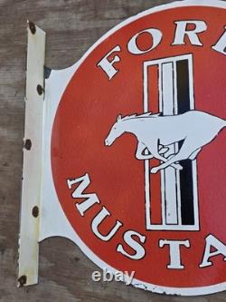 Large Vintage Ford Mustang Double-sided Flange Porcelain Metal Sign 17 Inches