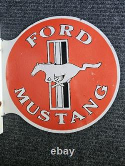 Large Vintage Ford Mustang Double-sided Flange Porcelain Metal Sign 17 Inches