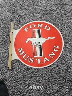 Large Vintage Ford Mustang Double-sided Motor Company Porcelain Flange Sign 17