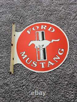 Large Vintage Ford Mustang Double-sided Motor Company Porcelain Flange Sign 17