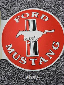 Large Vintage Ford Mustang Double-sided Motor Company Porcelain Flange Sign 17