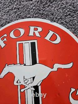 Large Vintage Ford Mustang Double-sided Motor Company Porcelain Flange Sign 17