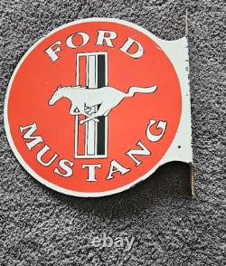 Large Vintage Ford Mustang Double-sided Motor Company Porcelain Flange Sign 17