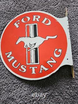 Large Vintage Ford Mustang Double-sided Motor Company Porcelain Flange Sign 17