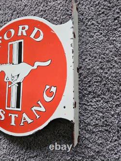 Large Vintage Ford Mustang Double-sided Motor Company Porcelain Flange Sign 17