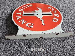 Large Vintage Ford Mustang Double-sided Motor Company Porcelain Flange Sign 17
