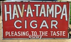 Large Vintage Hav-a-tampa Cigar Porcelain Double Sided Original Sign Advertising