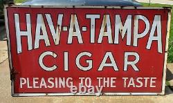 Large Vintage Hav-a-tampa Cigar Porcelain Double Sided Original Sign Advertising