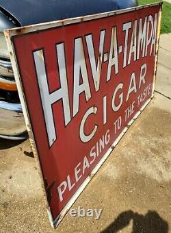 Large Vintage Hav-a-tampa Cigar Porcelain Double Sided Original Sign Advertising