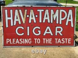 Large Vintage Hav-a-tampa Cigar Porcelain Double Sided Original Sign Advertising