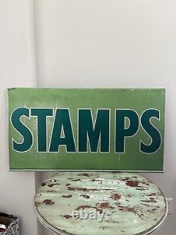 Large Vintage Original Advertising Metal Sign Double Sided STAMPS 36 x 19.5