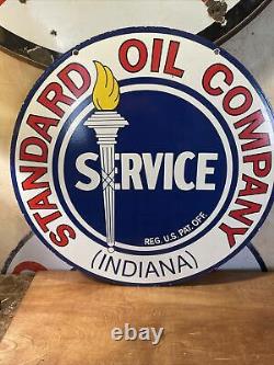 Large Vintage Stanard Oil Double-sided Porcelain Dealer Sign 30 Inch