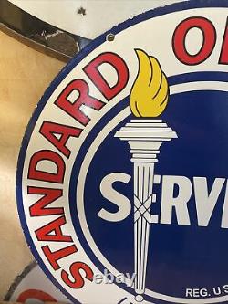 Large Vintage Stanard Oil Double-sided Porcelain Dealer Sign 30 Inch