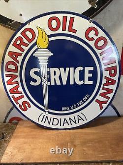 Large Vintage Stanard Oil Double-sided Porcelain Dealer Sign 30 Inch