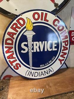 Large Vintage Stanard Oil Double-sided Porcelain Dealer Sign 30 Inch