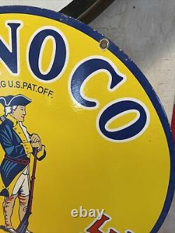 Large Vintage Style Conoco Gas Double-sided Porcelain Dealer Sign 30 Inch