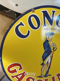 Large Vintage Style Conoco Gas Double-sided Porcelain Dealer Sign 30 Inch