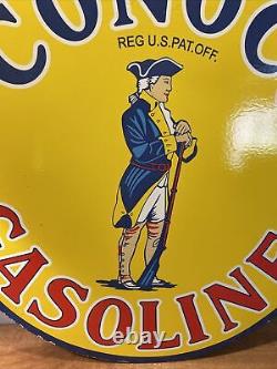 Large Vintage Style Conoco Gas Double-sided Porcelain Dealer Sign 30 Inch