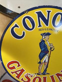 Large Vintage Style Conoco Gas Double-sided Porcelain Dealer Sign 30 Inch