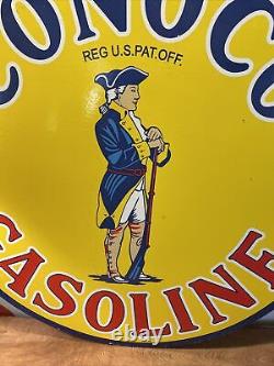 Large Vintage Style Conoco Gas Double-sided Porcelain Dealer Sign 30 Inch